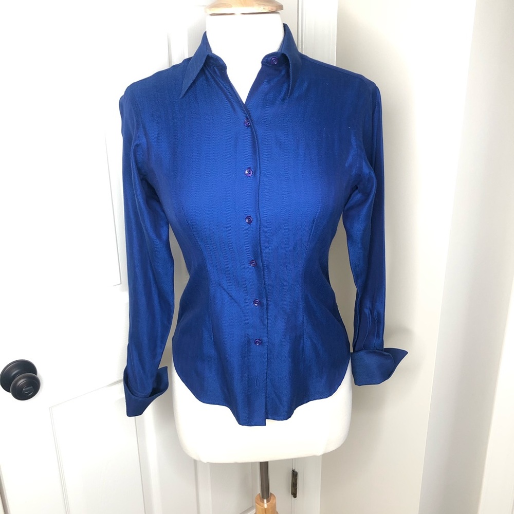 Thomas Pink Blue Herringbone Twill Button Down 10